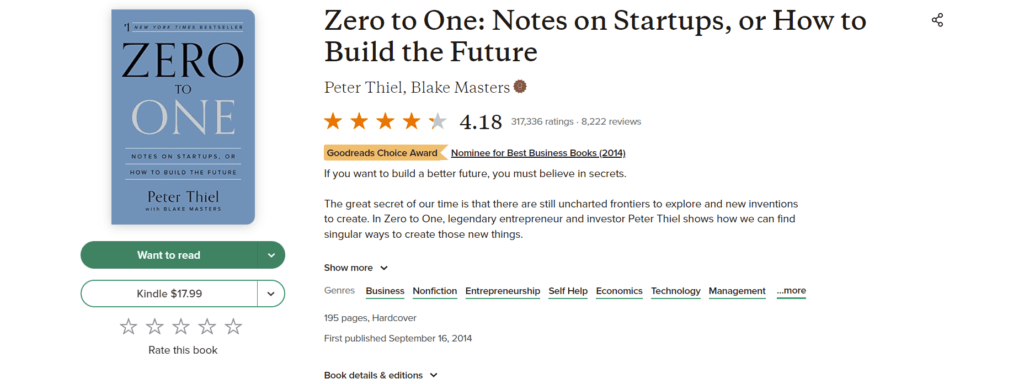 Best Books For Startup Owner - Zero to One